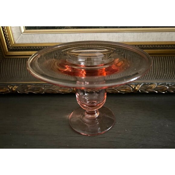 Vintage Pink Depression Glass Compote Dish Pedestal Stand - Picture 10 of 16